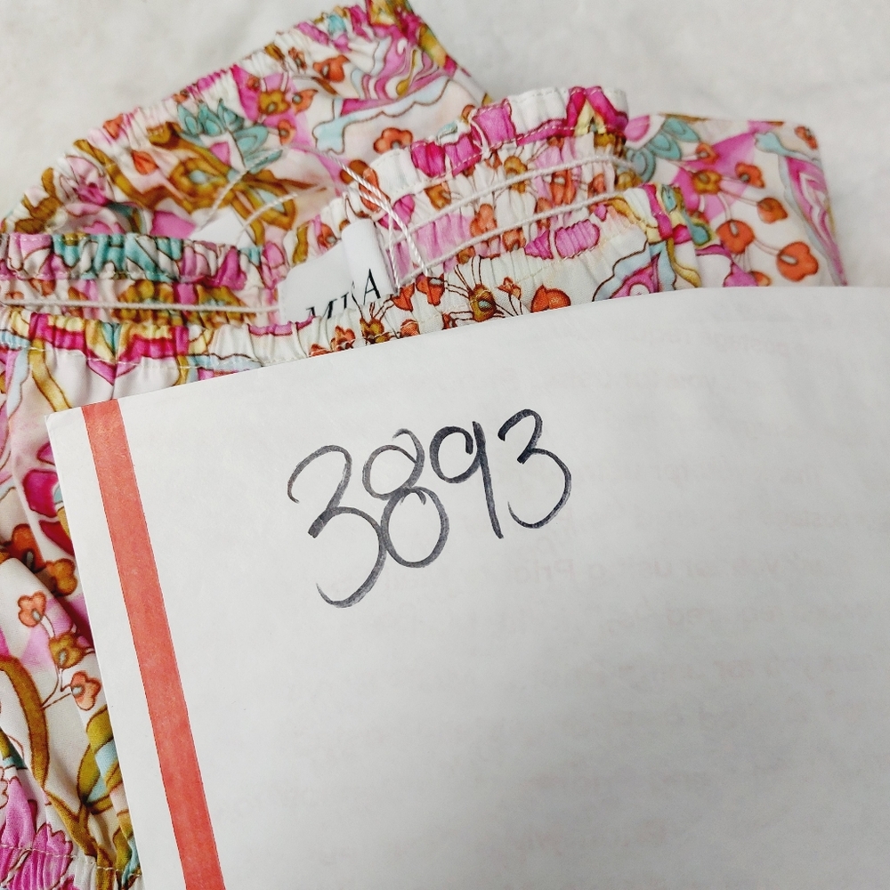 NEW MISA Kayla Pink Summer Floral Puff Sleeve Mini Dress P3893 - Picture 11 of 11